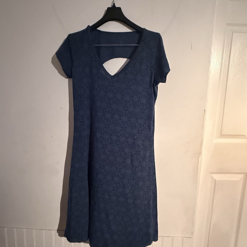 Kuhl Oriana Jersey Dress Sz XS Open Back Short Sleeve Blue Coolplus Tencel